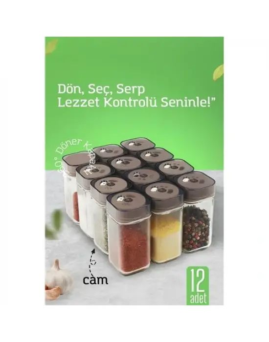 Modacar Cam Tuzluk Baharatlık – 360° Döner Kapaklı | 3 Delik Tipiyle Ayarlanabilir Akış  12 ADET