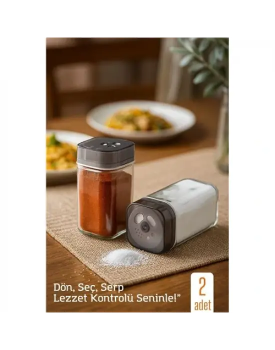 Modacar Cam Tuzluk Baharatlık – 360° Döner Kapaklı | 3 Delik Tipiyle Ayarlanabilir Akış   2 ADET
