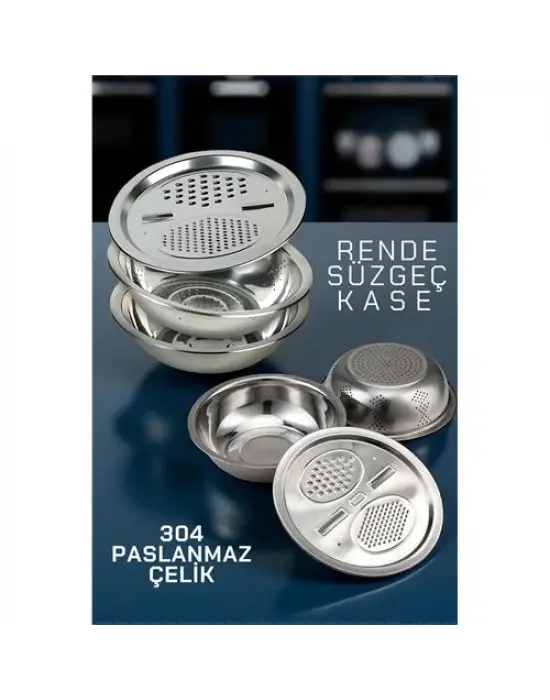 Modacar Çelik Rende Kase Süzgeç Seti - MultiFix 3 in 1 Paslanmaz Çelik