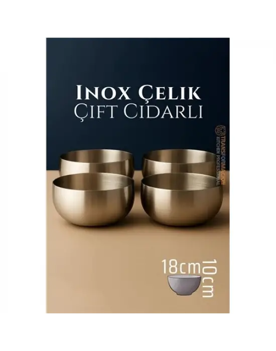 Modacar Çift Cidarlı Kase - Inox Çelik Kase  18 cm 4 LÜ SET
