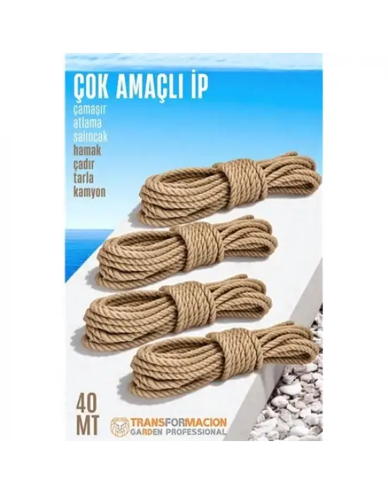 Omarı Çok Amaçlı Kalın İp - Hamak, Çamaşır, Salıncak, Atlama için 40 Metre