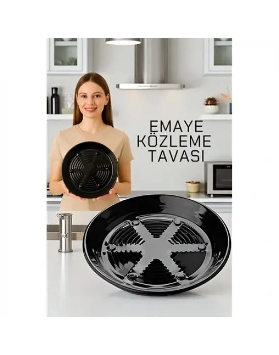 Modacar Emaye Közleme Tavası 31 cm - Fırına Uyumlu - Delikli Izgara Yüzeyli, Parlak Siyah