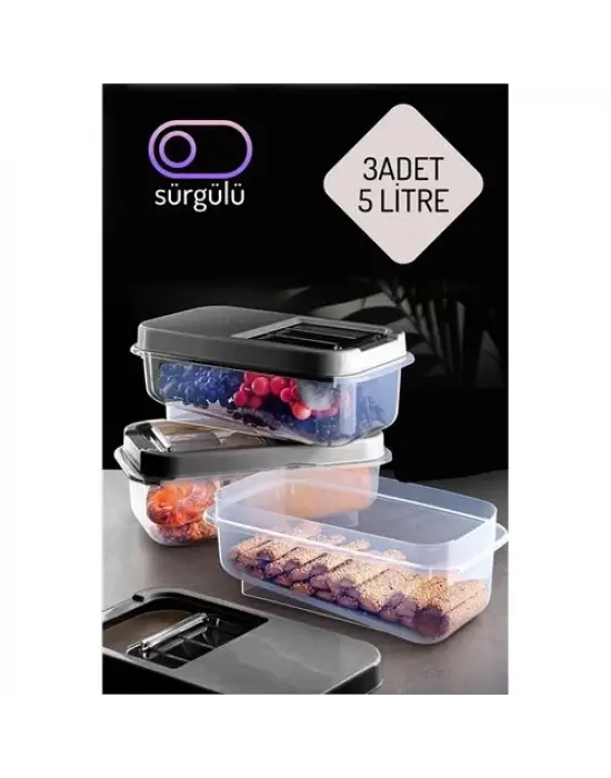 Omarı Modern 3lü Saklama Kabı Seti - 5 Lt Antrasit Renkli