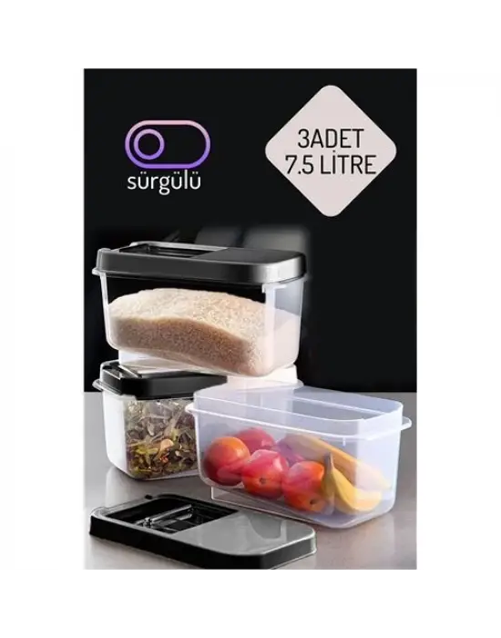 Omarı Pratik ve Şık Erzak Saklama Kabı Seti 7.5 Lt - Antrasit