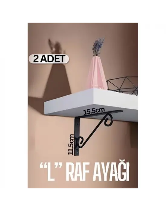 Omarı Siyah L Şeklinde Ferforje Altı Raf Ayağı Seti