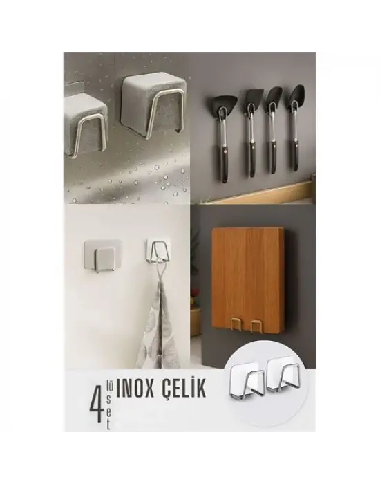 Modacar Inox Çelik Çok Amaçlı Askı - Banyo Askısı - Mutfak Askısı Profesyonel 4 lü SET
