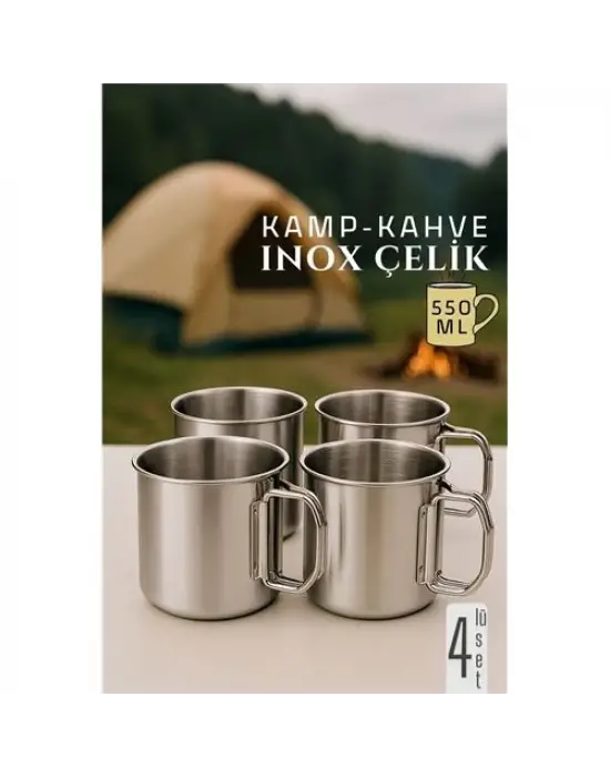 Modacar Inox Çelik Kamp Kupası - Kamp Bardağı 550 ml 4 LÜ SET
