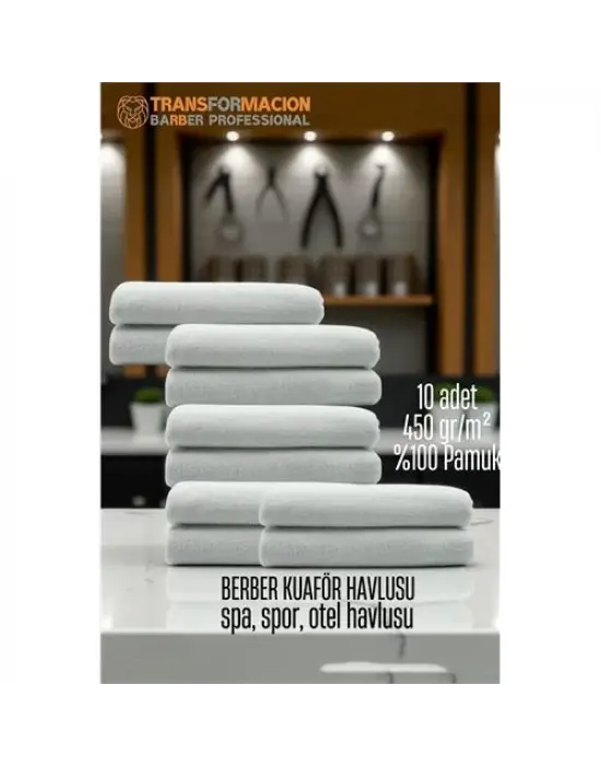 Omarı Yumuşak Pamuk Berber Havlusu Seti - 10 Adet, 50x90 Beyaz