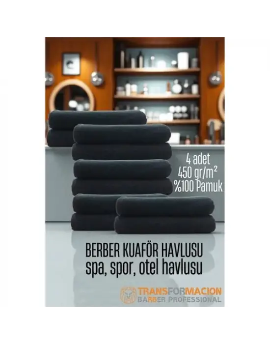 Omarı Siyah Pamuk Berber Havlusu Seti - 10 Adet 50x90 Boyutunda