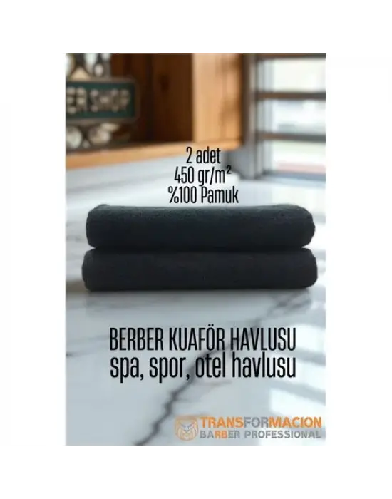 Omarı Siyah Pamuk Berber Havlusu - 2 Adet 50x90 Boyutunda