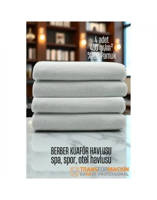 Omarı Yumuşak Pamuk Berber Havluları Seti 4 Parça 50x90 - Beyaz