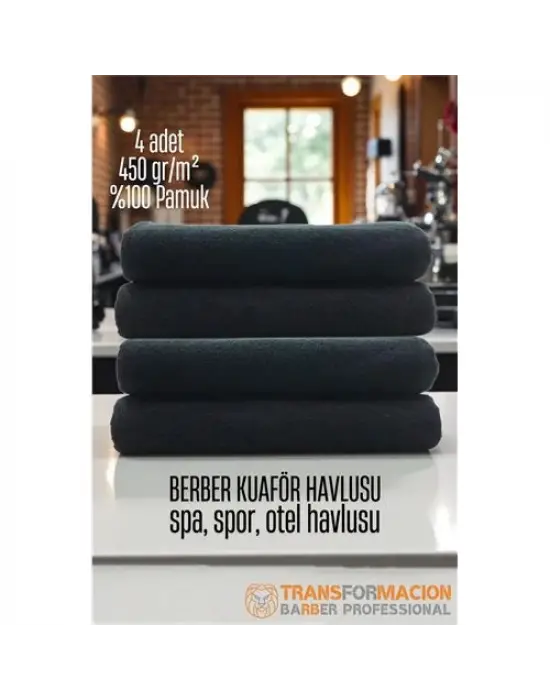 Omarı Pamuk Siyah Berber Havlusu Seti 4 Parça 50x90 Boyutuyla