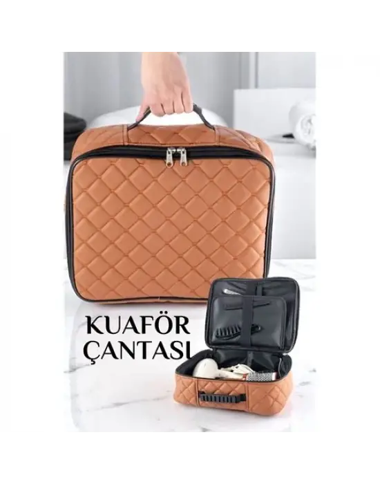 Omarı Kapitone Deri Kuaför Çantası - Makyaj ve Berber Ekipman Çantası