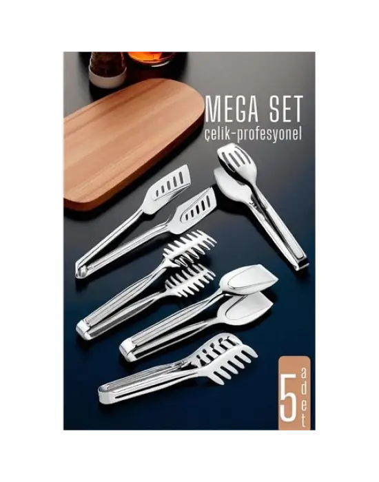 Omarı Çok Amaçlı Paslanmaz Çelik Mutfak Maşa Seti - 5 Parça