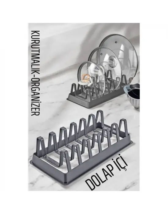 Omarı Pratik Tabak ve Kapak Düzenleyici Organizatör - Gri