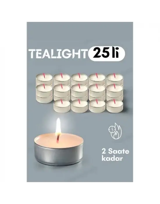Omarı Dekoratif Tealight Mum Seti - 25 Adet Kokusuz Mum