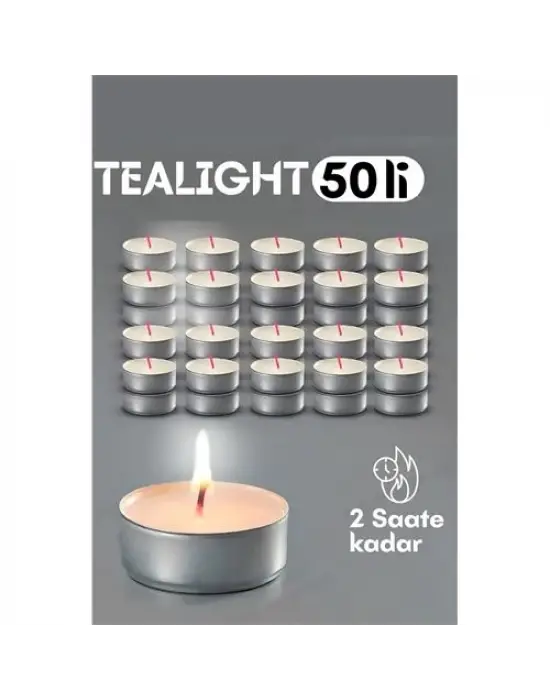 Omarı Dekoratif 50 Adet Tealight Mum - Kokusuz Modacar Mum