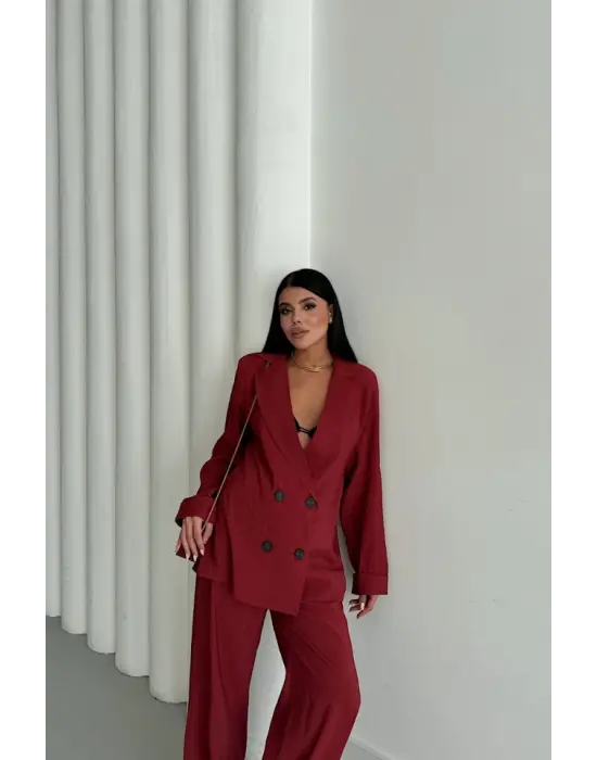 MODAL 4 DÜĞME ASTARSIZ CEKET - PANTOLON TAKIM - Bordo