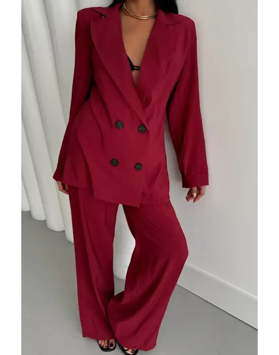 MODAL 4 DÜĞME ASTARSIZ CEKET - PANTOLON TAKIM - Bordo