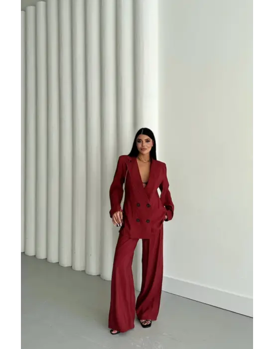 MODAL 4 DÜĞME ASTARSIZ CEKET - PANTOLON TAKIM - Bordo