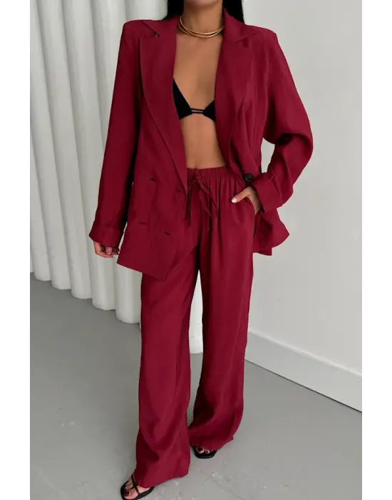 MODAL 4 DÜĞME ASTARSIZ CEKET - PANTOLON TAKIM - Bordo