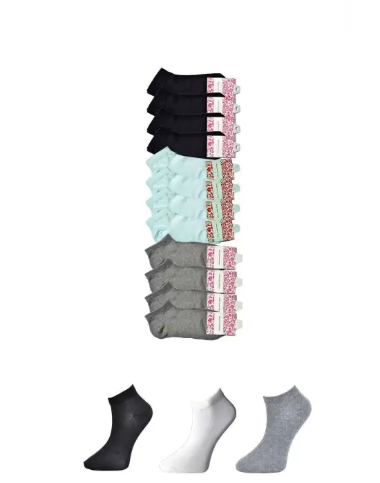 Omarı Kadın Bilek Çorap Seti - Siyah, Gri & Beyaz