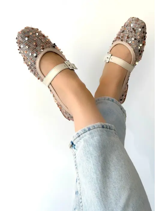 Moden Bej Süet Babae Ayakkabı