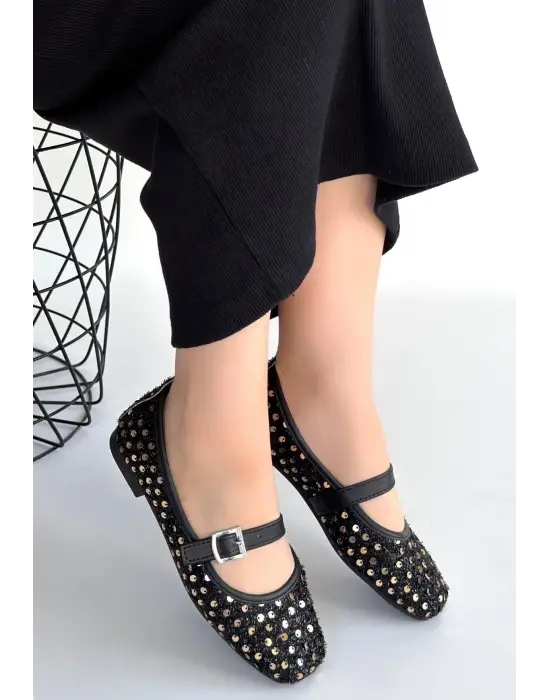 Moden Siyah Süet Babae Ayakkabı