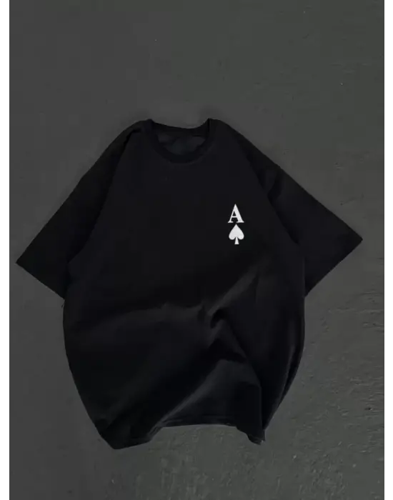 Omarı Modern Tarzda Baskılı Oversize T-Shirt - Siyah