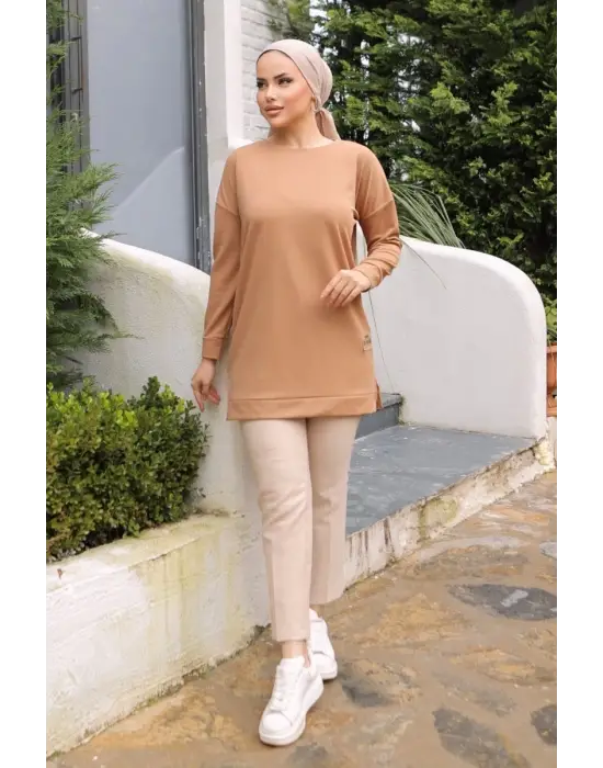 Omarı Kadın Bej Detaylı Tunik