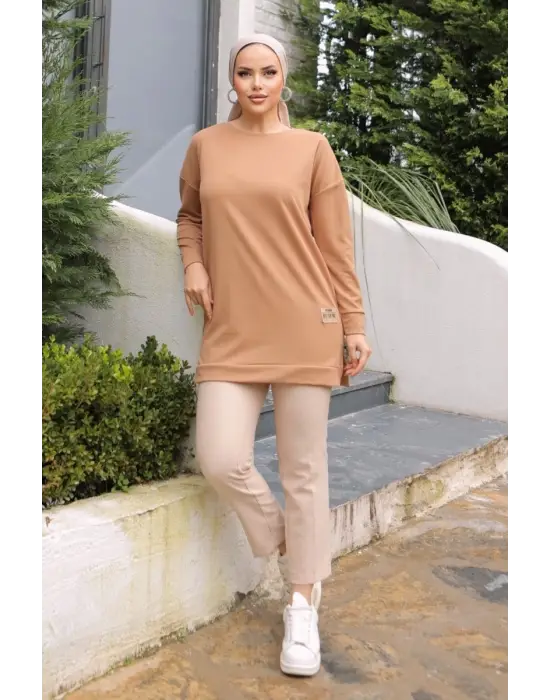 Omarı Kadın Bej Detaylı Tunik