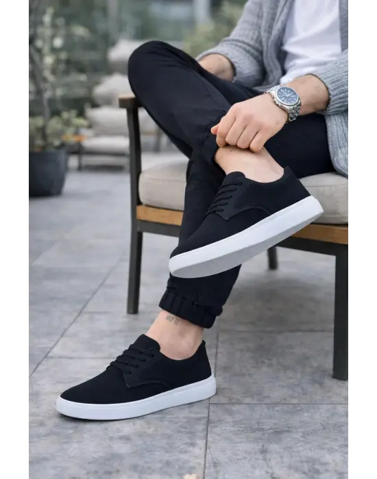 Modern Erkek Bağcıklı Triko Ayakkabı - Beyaz