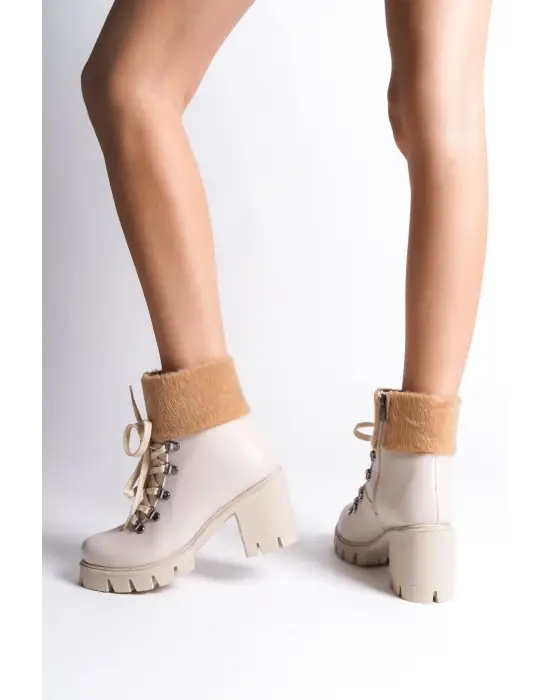 Modern Fermuarlı Bağcıklı Kısa Topuklu Bayan Bot