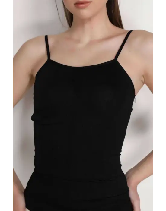 Modern İnce Askılı Siyah Atlet