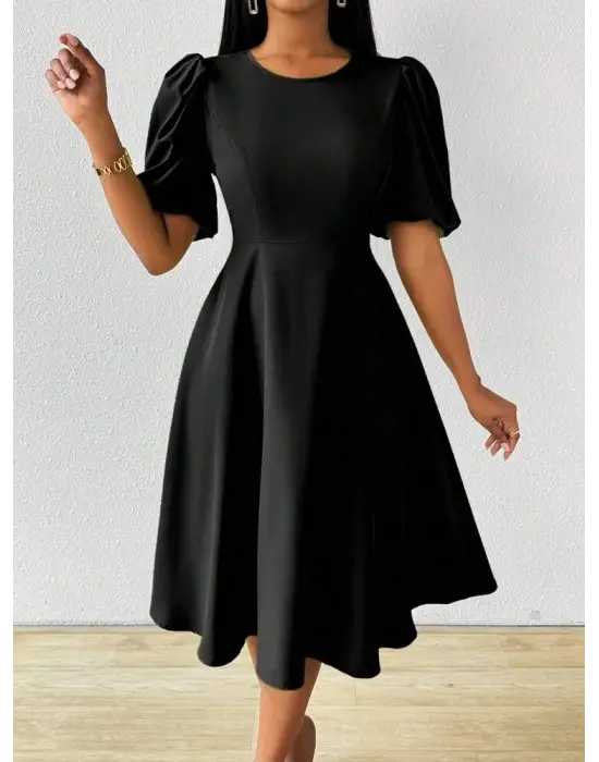 Omarı Zarif Kadın Balon Kollu Krep Elbise