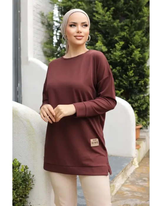 Omarı Detaylı Kahve Arma Tunik - Zarif ve Şık Tasarım