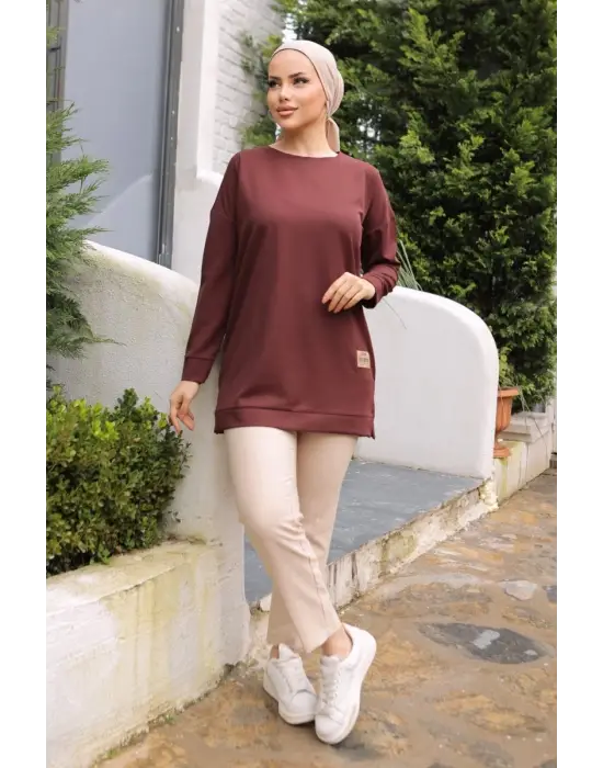 Omarı Detaylı Kahve Arma Tunik - Zarif ve Şık Tasarım