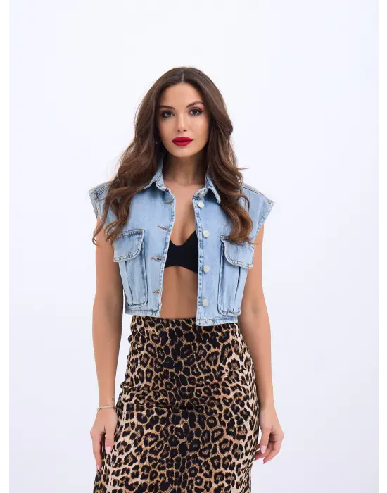 Omarı Sporcu Tarzını Yansıtan Kot Yelek - Mavi