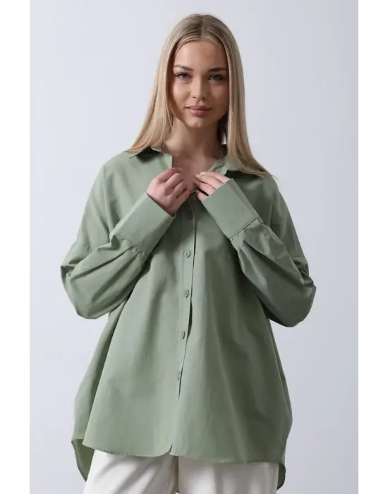 Omarı Geniş Yaka Detaylı Gömlek - Haki