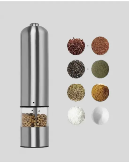Modern Otomatik Baharat Öğütücü Seti – Pilli, Paslanmaz Çelik, Led Aydınlatmalı