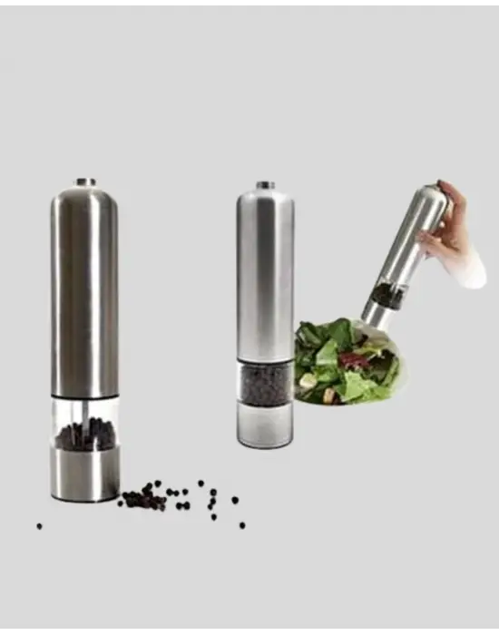 Modern Otomatik Baharat Öğütücü Seti – Pilli, Paslanmaz Çelik, Led Aydınlatmalı