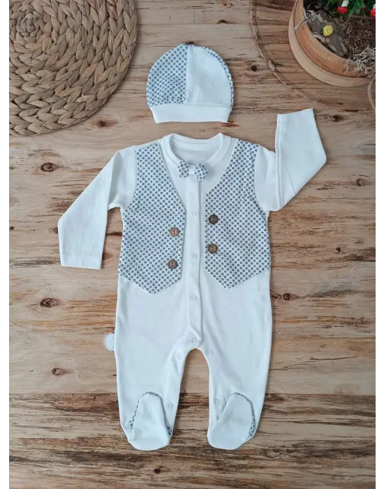 Modern Şapkalı Detaylı Erkek Bebek Tulumu