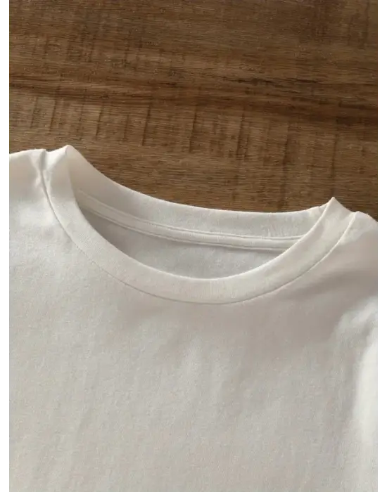 Omarı Çiçek Desenli Oversize Bisiklet Yaka T-shirt - Beyaz