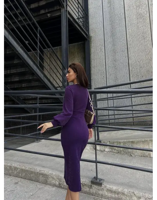 Omarı Zarif Kadın Balon Kol Elbise