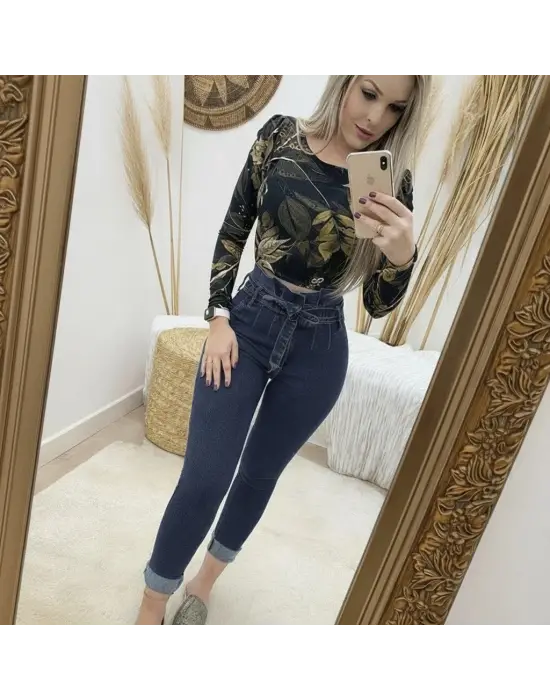 Modern Yüksek Bel Düğmeli Kot Pantolon