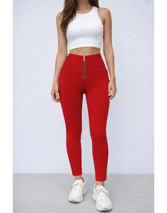 Modern Yüksek Bel Fermuarlı Kadın Dalgalı Dalgıç Tayt