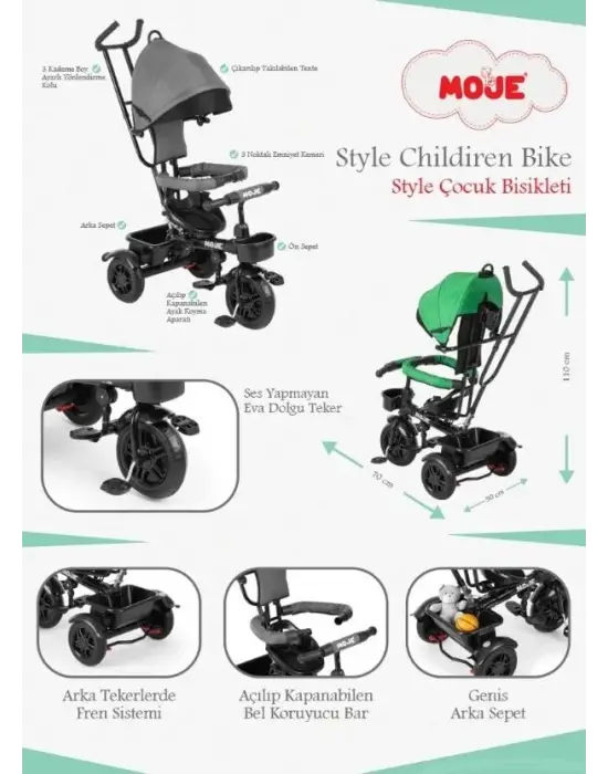 Omarı Çocuklar İçin Eğlenceli ve Güvenli 3 Tekerlekli Bisiklet