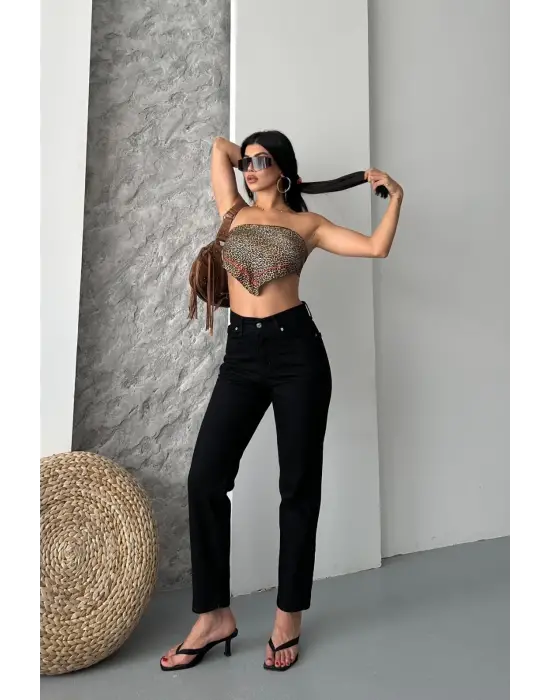 Mom fit enzim taş yıkama jeans pantolon siyah d2006