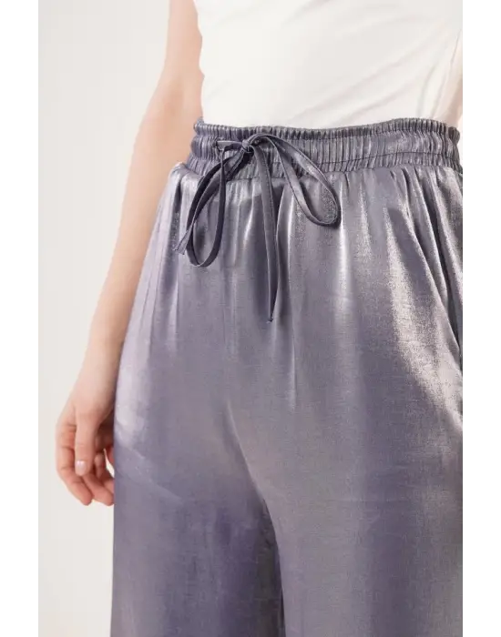 Omarı Mor Renkli Bol Paça Pantolon