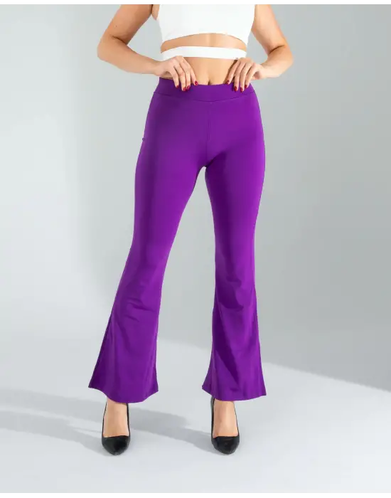 Omarı Esnek Kumaşıyla Konforu Öne Çıkaran Mor Paça Tayt